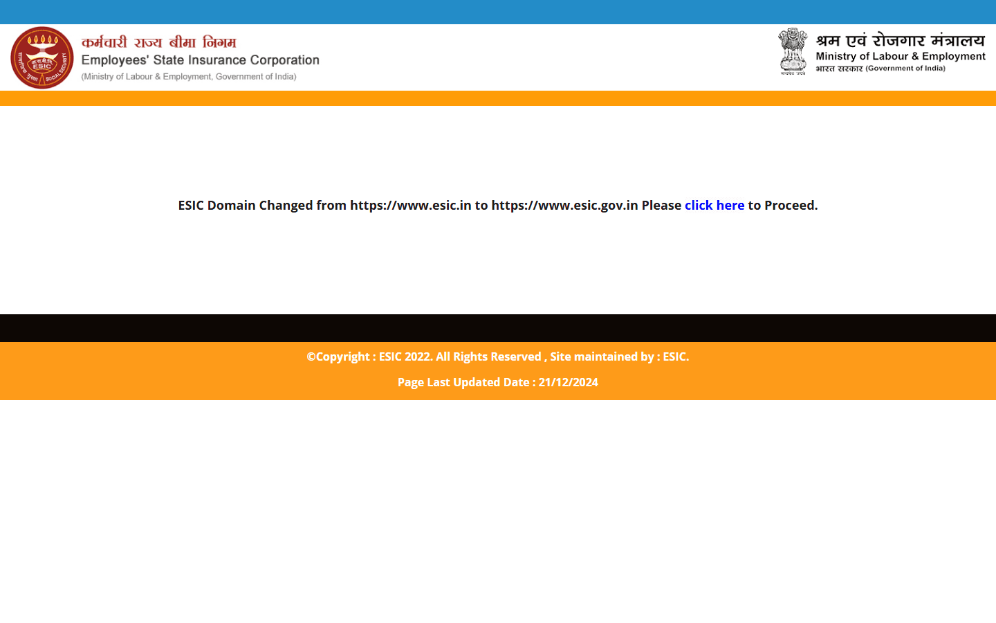 ESIC portal homepage showing employer registration option