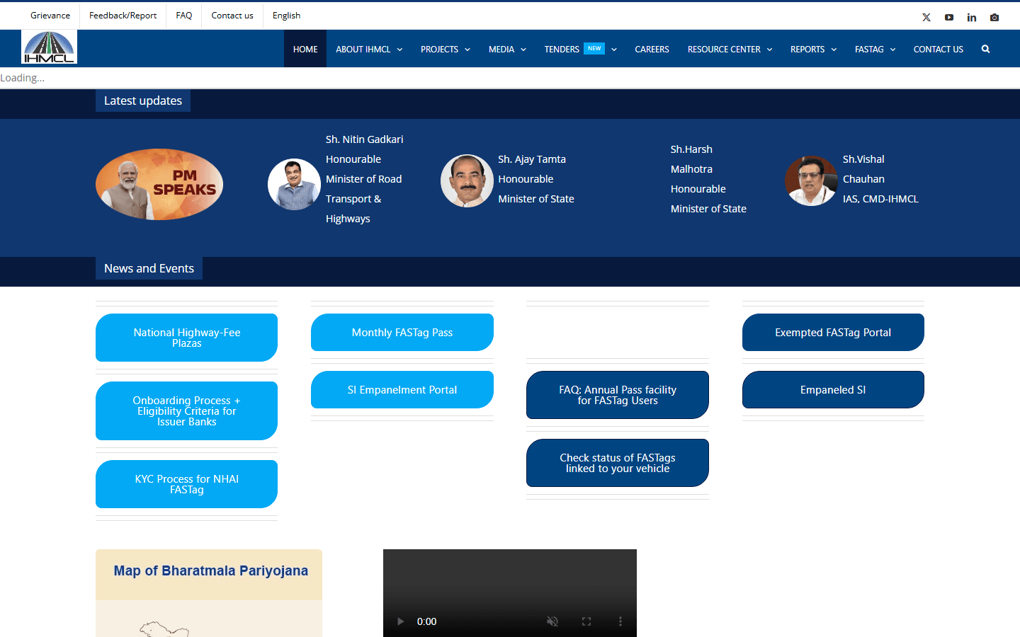 FASTag portal homepage showing recharge option