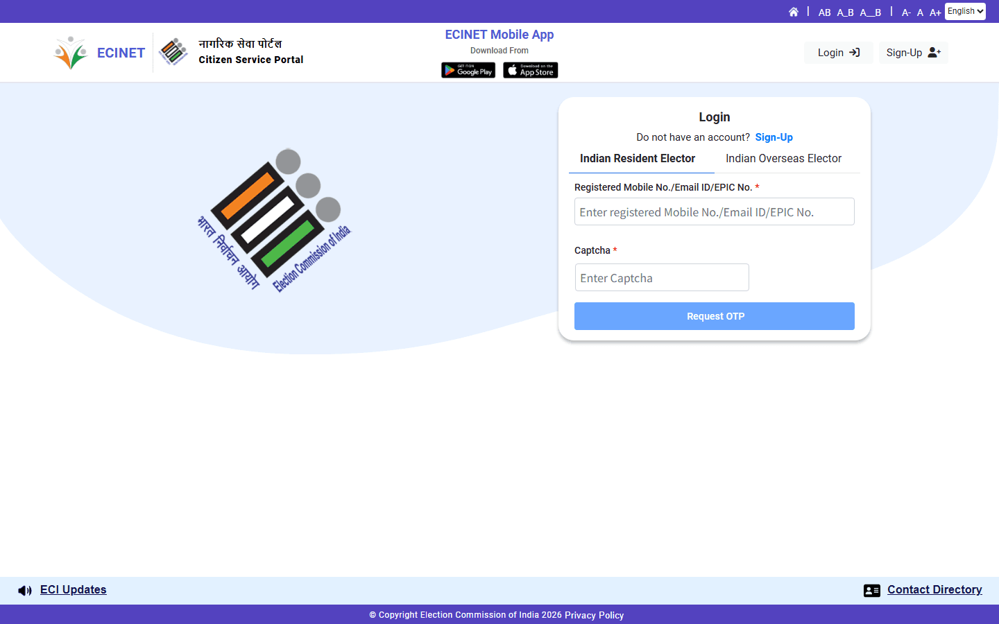 Voter Portal login page